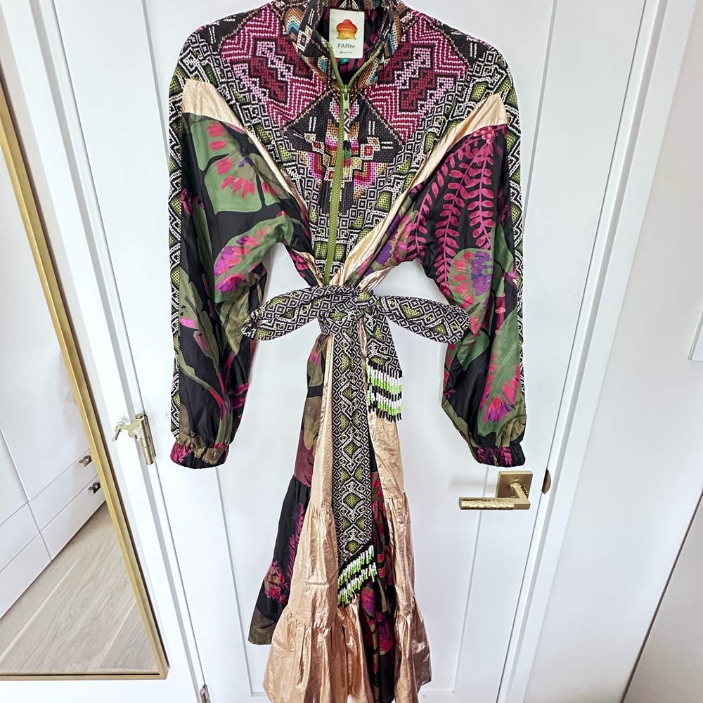 Farm Rio Tropical Forest Metallic Patterned Dress/Jacket - Picture 5 of 10